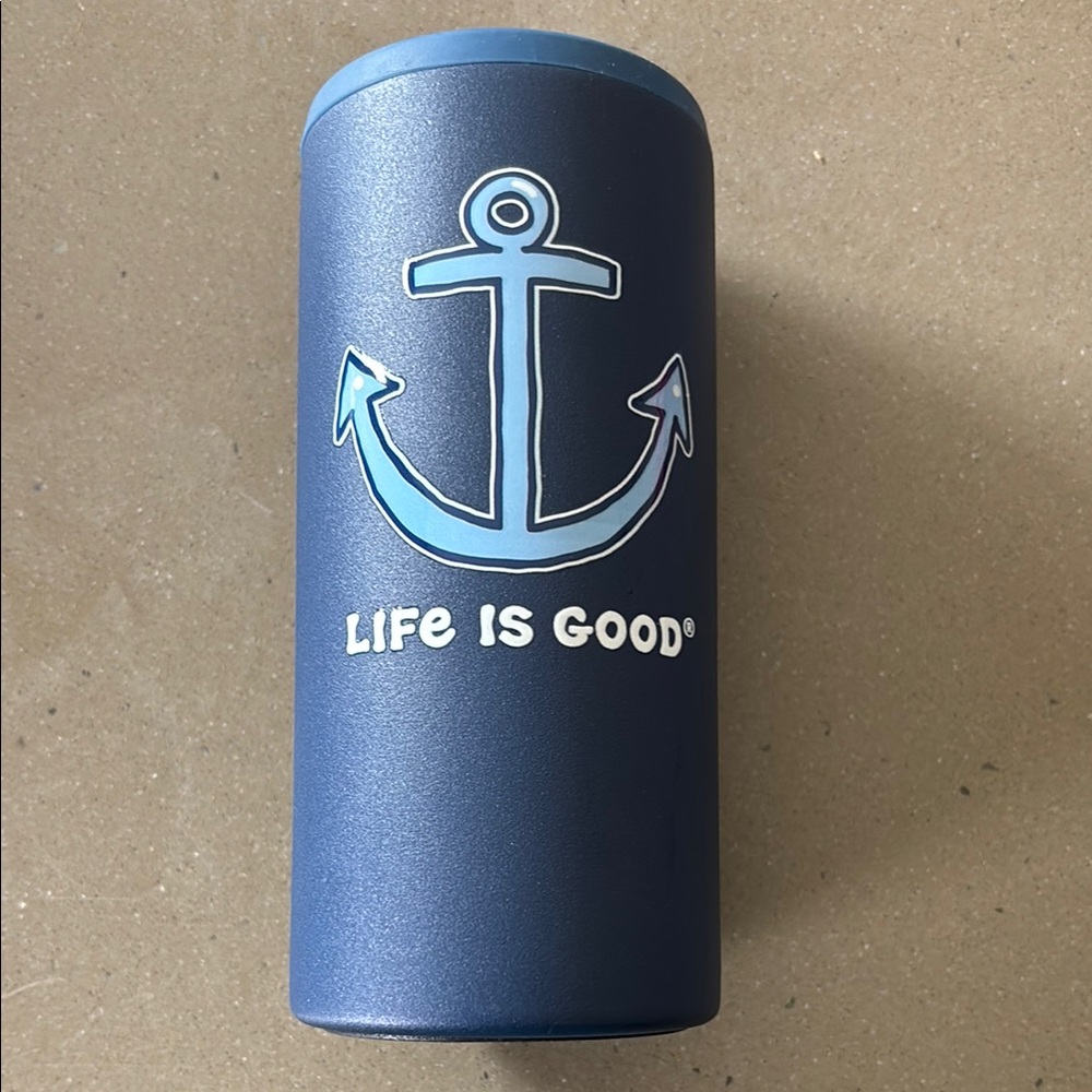 Life is Good Blue Anchor Skinny Can Coozie
